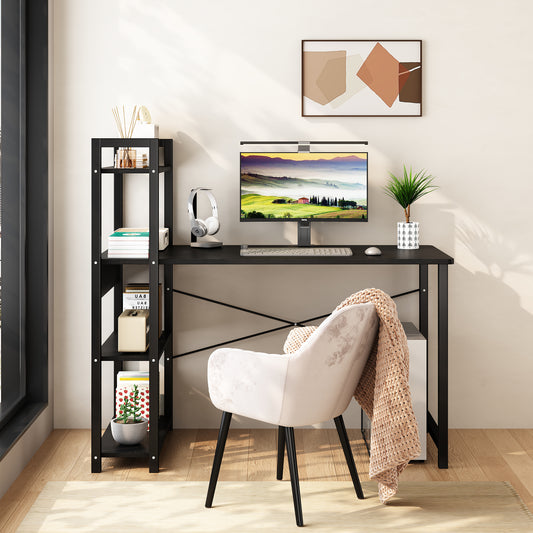 Vimora™ - Black Metal Computer Desk with 4 Tier Storage Shelves for Study and Home Office