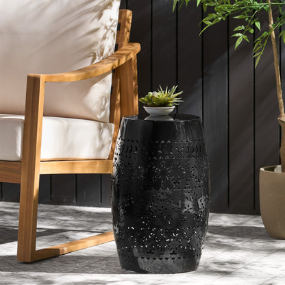 Vimora™ - Modern Black Iron Ruby Side Table with Lace Cut Design