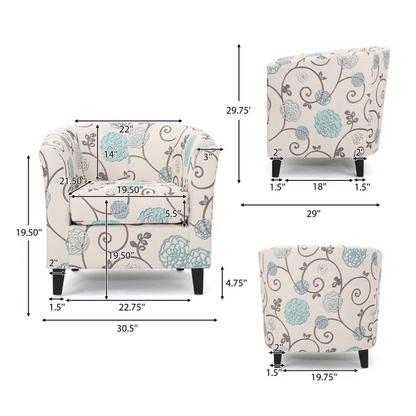 Vimora™ - White and Blue Fabric Club Chair with Birch Wood Legs