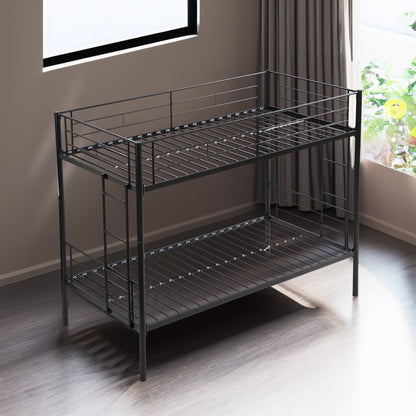 Vimora™ - Twin Over Twin Metal Bunk Bed with Storage, Ladders & Full-Length Guardrail, Black