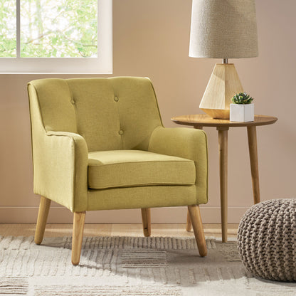 Vimora™ - Yellow Mid-Century Modern Arm Chair with Tufted Back and Birch Wood Legs