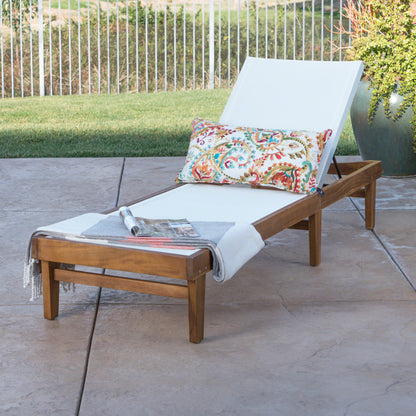 Vimora™ - Summerland Teak Chaise Lounge with White Mesh for Outdoor Relaxation