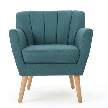 Vimora™ - Mid Century Modern Teal Fabric Club Chair with Birch Wood Legs
