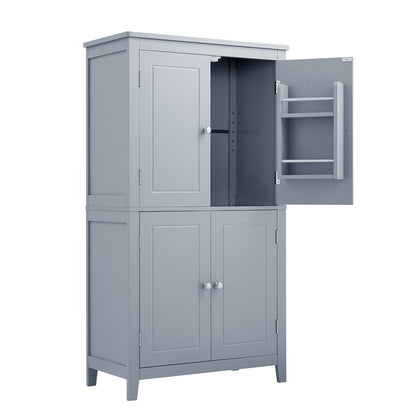 Vimora™ - Elegant Grey Bathroom Storage Cabinet with 4 Doors and Adjustable Shelves