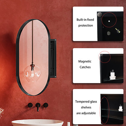 Vimora™ - 20x34 Inch Matte Black Oval Medicine Cabinet with Mirror & Adjustable Shelves