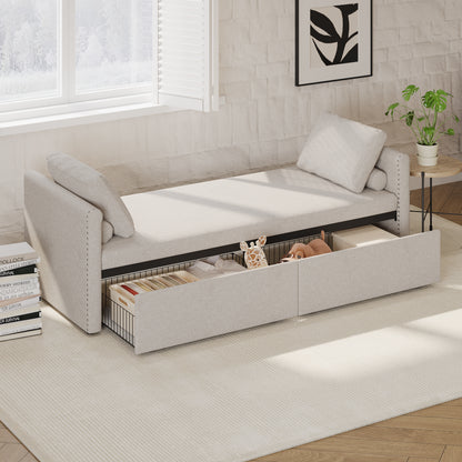 Vimora™ - Modern Linen Chaise Lounger Daybed with Storage Drawers