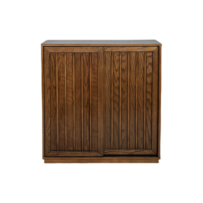 Vimora™ - Walnut Mid Century Sideboard with Sliding Doors & Solid Wood Strips for Stylish Storage