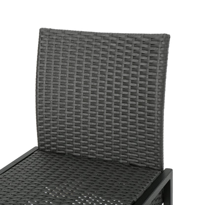 Vimora™ - Grey Polyethylene Rattan Outdoor Wicker Barstool Set of 2 features a sleek, modern design perfect for outdoor spaces.
