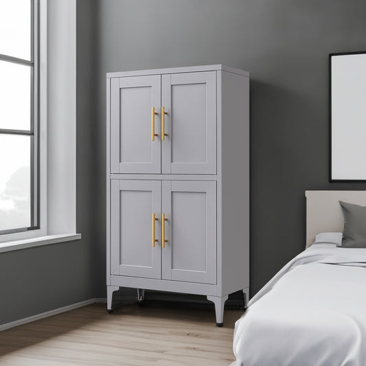 Vimora™ - Grey Metal Storage Cabinet with Adjustable Shelves and Doors for Versatile Storage