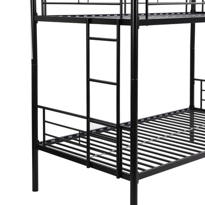 Vimora™ - Twin Over Twin Metal Bunk Bed with Storage, Ladders & Full-Length Guardrail, Black