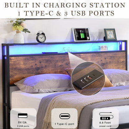 Vimora™ - Queen Size LED Bed Frame with Storage Headboard, Drawers & Charging Station