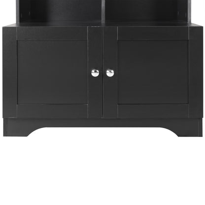 Vimora™ - Tall Black Bathroom Storage Cabinet with 4 Doors & Adjustable Shelves