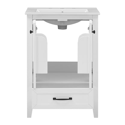 Vimora™ - 24" White Bathroom Vanity with Sink, Solid Wood & MDF, Ample Storage, Modern Design