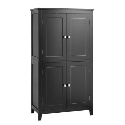 Vimora™ - Elegant Black Bathroom Floor Storage Cabinet with 4 Doors and Adjustable Shelves