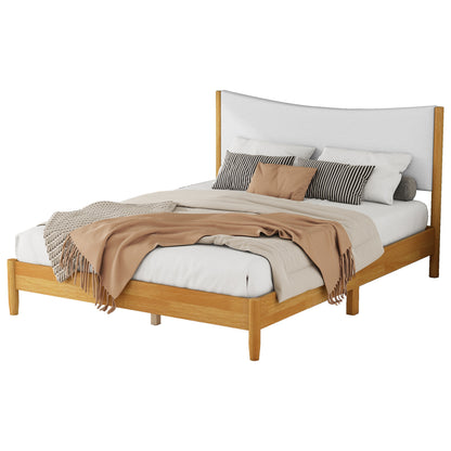 Vimora™ - Queen Size Rubber Wood Bed with Teddy Velvet Upholstered Headboard & Storage