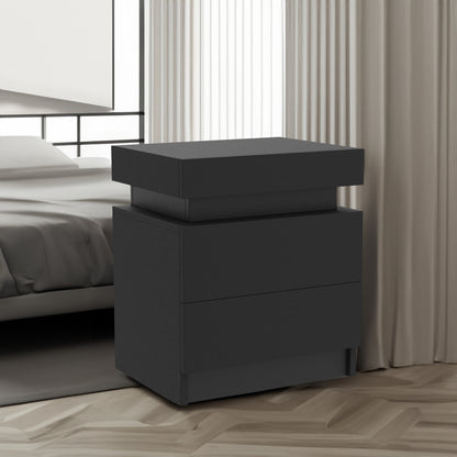 Vimora™ - Modern Black LED Nightstand with Glossy Drawers & Multi-Colour Lighting