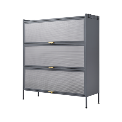Vimora™ - 3 Tier Metal Pantry Storage Cabinet with Microwave Rack & Adjustable Hooks