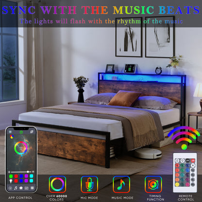 Vimora™ - Full Size Bed Frame with Storage Headboard, LED Lights & Charging Station