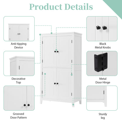 Vimora™ - Elegant White Bathroom Floor Storage Cabinet with Adjustable Shelves & 4 Doors
