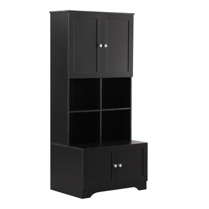 Vimora™ - Tall Black Bathroom Storage Cabinet with 4 Doors & Adjustable Shelves