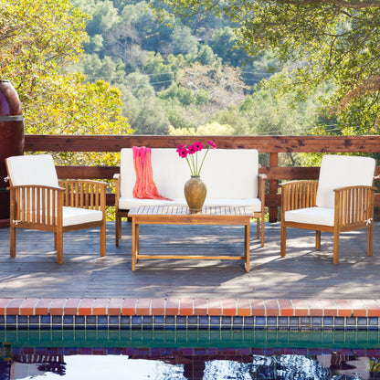 Vimora™ - Brown Acacia Wood 4PC Patio Conversation Set with Water-Resistant Cushions