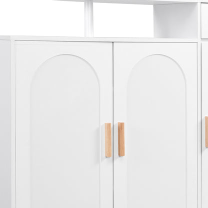 Vimora™ - Elegant White Shoe Cabinet with Arched Doors, Drawers & Adjustable Shelves