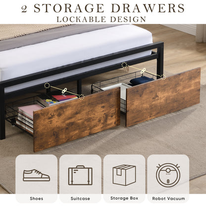 Vimora™ - Queen Size LED Bed Frame with Storage Headboard, Drawers & Charging Station