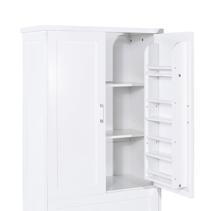 Vimora™ - Tall White Bathroom Storage Cabinet with Doors, Drawers & Adjustable Shelf