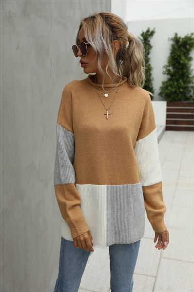 Angel Wings Color Block Round Neck Dropped Shoulder Sweater