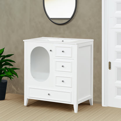 Vimora™ - White Bathroom Vanity with Sink, 3 Drawers, Solid Wood & MDF Cabinet