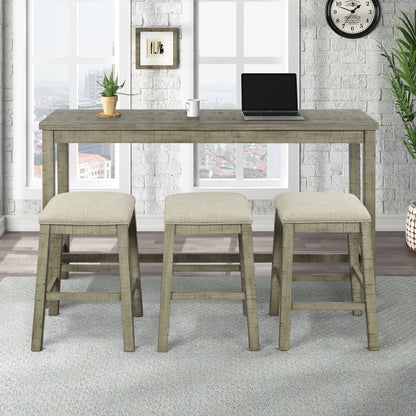 Vimora™ - Rustic 4-Piece Counter Height Dining Set with Padded Stools and Charging Socket