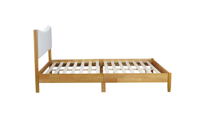 Vimora™ - Queen Size Rubber Wood Bed with Teddy Velvet Upholstered Headboard & Storage