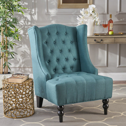 Vimora™ - Upholstered Wingback Chair in Teal with Button-Tufted Design