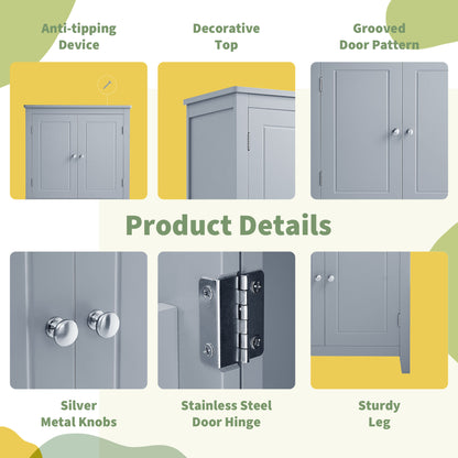 Vimora™ - Elegant Grey Bathroom Storage Cabinet with 4 Doors and Adjustable Shelves
