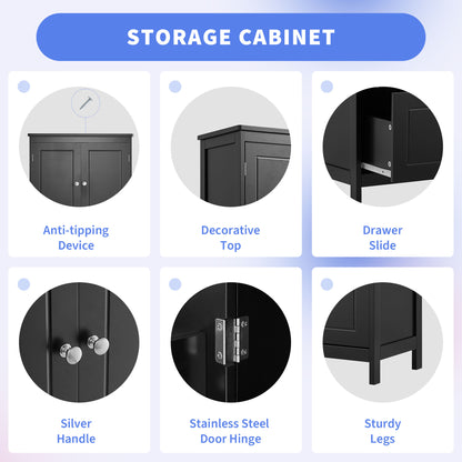Vimora™ - Black MDF Bathroom Storage Cabinet with Doors, Drawers & Adjustable Shelf