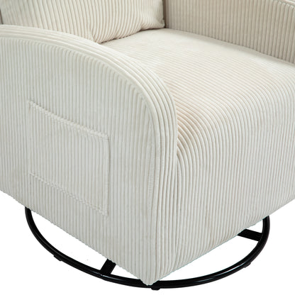 Vimora™ - Beige Upholstered Swivel Glider Rocking Chair