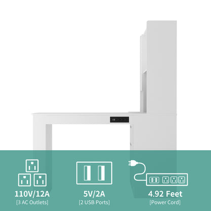 Vimora™ - L-Shaped Office Desk with Charger, Bookshelf, LED Lights & Storage Space