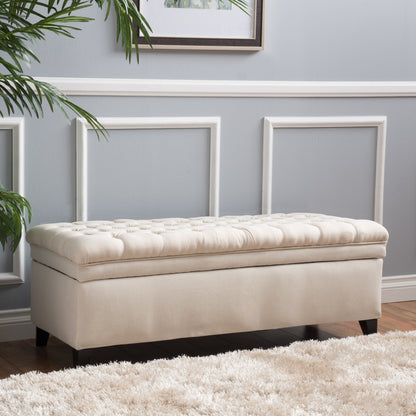 Vimora™ - Contemporary Beige Storage Ottoman with Button-Tufted Design