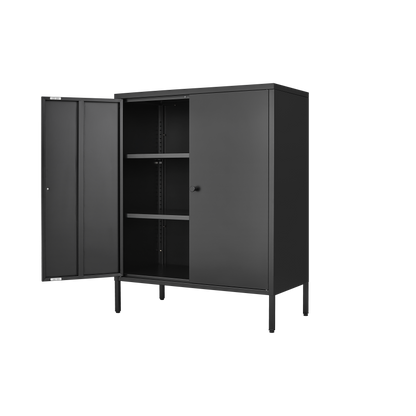 Vimora™ - Kitchen Buffet Server Table with Doors, Metal Sideboard Console Cabinet in Black