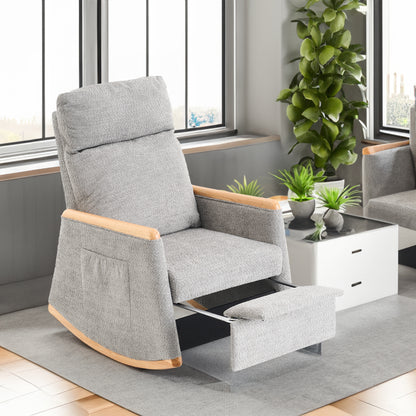 Vimora™ - Accent Rocking Chair with Footrest, High Back Rubber Wood
