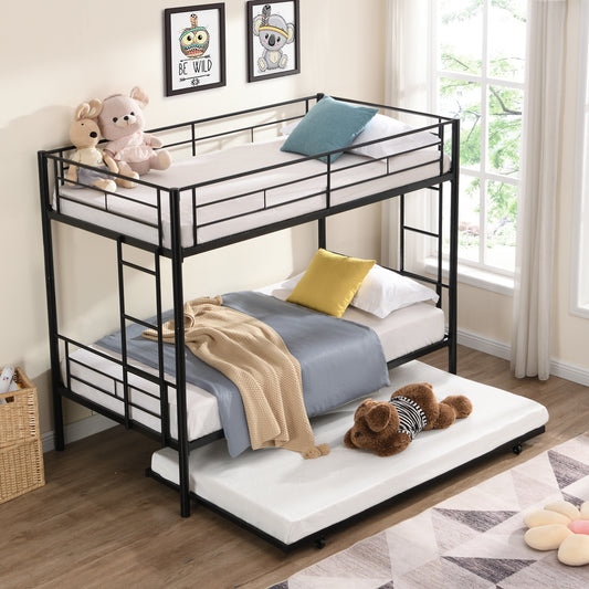 Vimora™ - Black Metal Bunk Bed with Trundle, Space-Saving & Sturdy Twin Frame