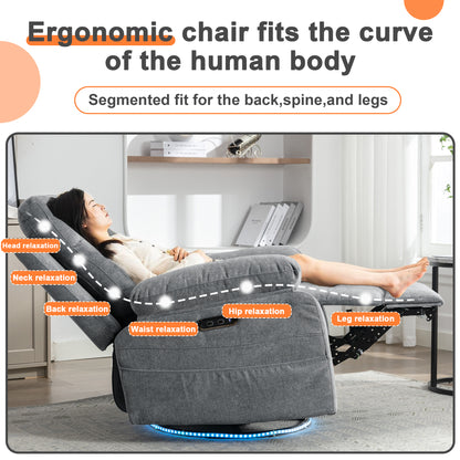 Vimora™ - Light Grey Power Recliner Glider Chair with Bluetooth Speaker and LED Light