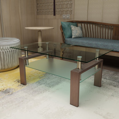 Vimora™ - Modern Rectangle Walnut Glass Coffee Table with Double Layer Storage