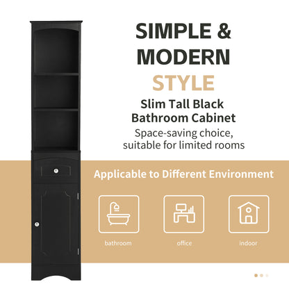 Vimora™ - Tall Black Freestanding Bathroom Cabinet with Drawer & Adjustable Shelves