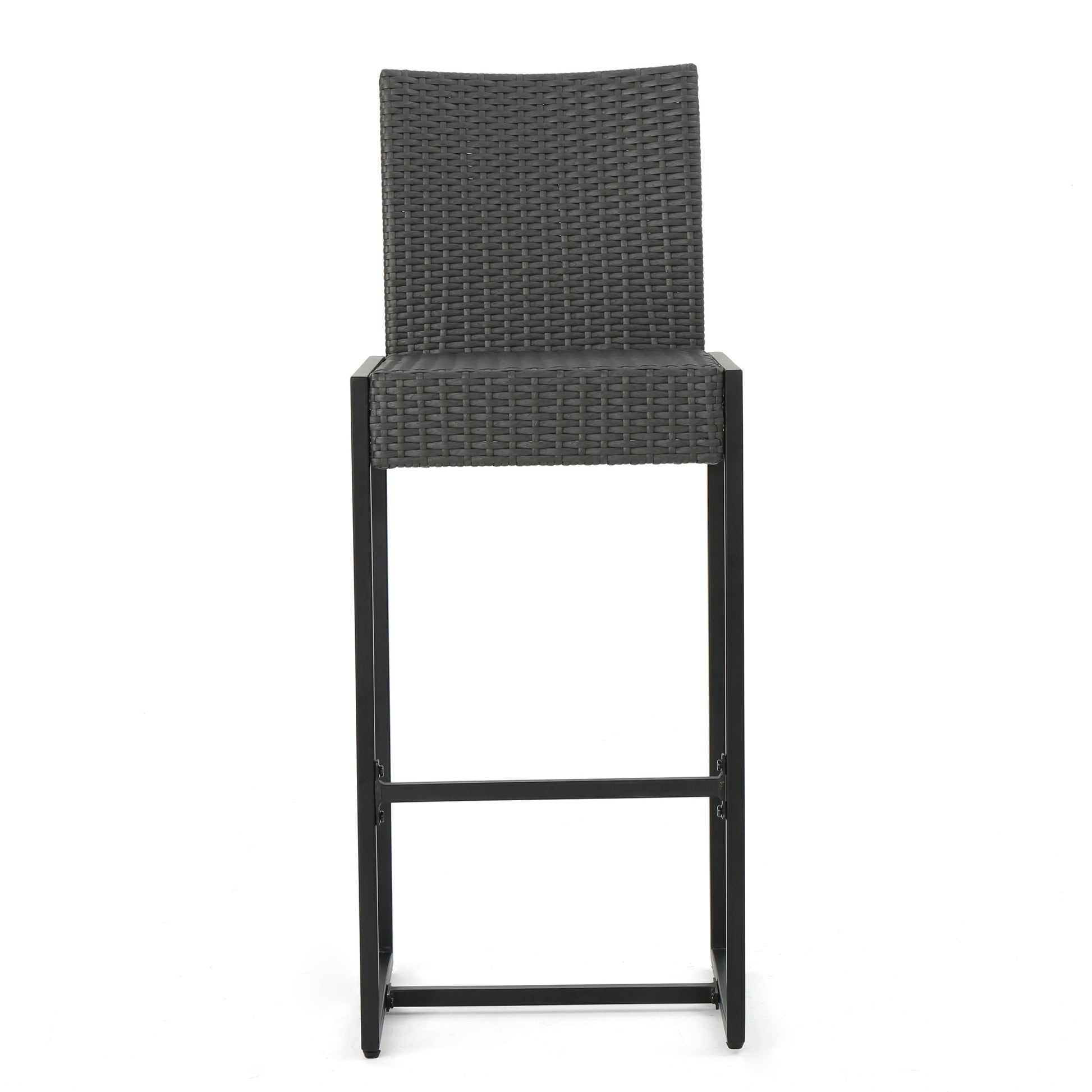 Stylish Vimora™ - Grey Polyethylene Rattan Outdoor Wicker Barstool Set of 2, perfect for outdoor seating.