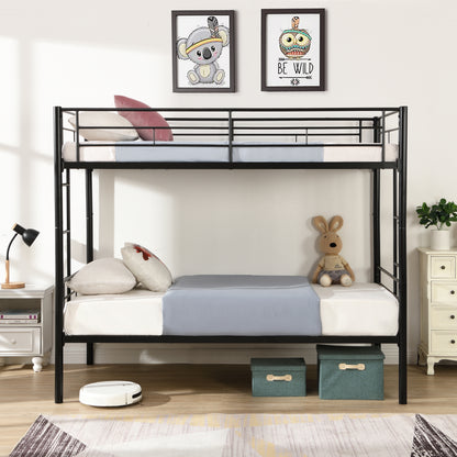 Vimora™ - Twin Over Twin Metal Bunk Bed with Storage, Ladders & Full-Length Guardrail, Black