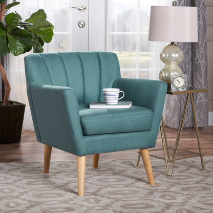 Vimora™ - Mid Century Modern Teal Fabric Club Chair with Birch Wood Legs
