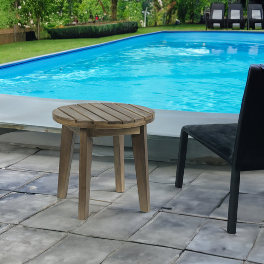 Vimora™ - Grey Acacia Wood Outdoor Side Table with Slat Panel Design, Weather Resistant