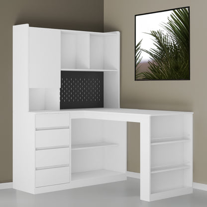 Vimora™ - L-Shaped Office Desk with Charger, Bookshelf, LED Lights & Storage Space