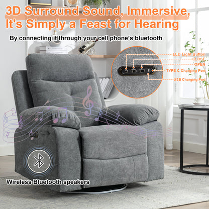 Vimora™ - Light Grey Power Recliner Glider Chair with Bluetooth Speaker and LED Light